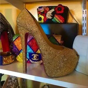 Authentic Gold Swarovski Encrusted Christian Louboutin Highness Heels